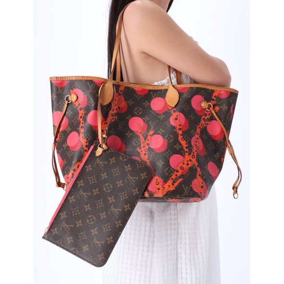Louis Vuitton Monogram La Mage Neverfull MM Tote Bag M41603 LV Brown Red Pink